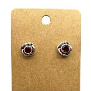 Hessonite Garnet Rose Flower Stud Earrings Solid 925 Sterling Silver Pierced